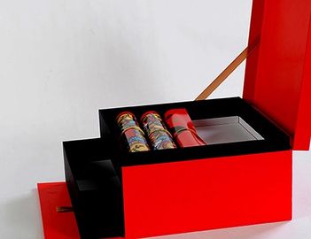 Steife Dia-Pappfach-LuxusGeschenkbox schwarz und rot mit Schaum-Einsatz